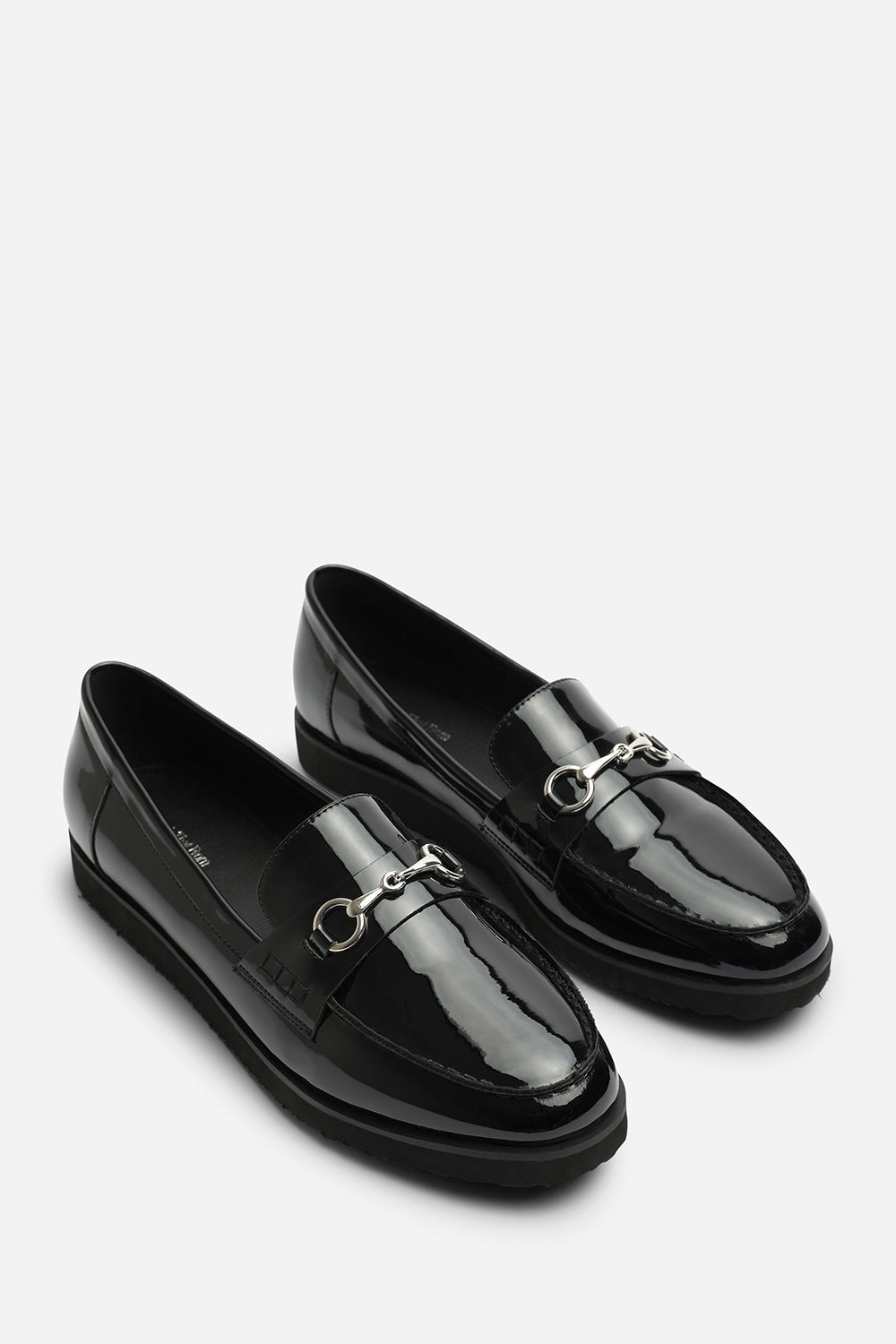 Brittany Wide Fit Snaffle Detail Hardware Trim Loafers In Black Patent