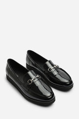 Brittany Wide Fit Snaffle Detail Hardware Trim Loafers In Black Patent