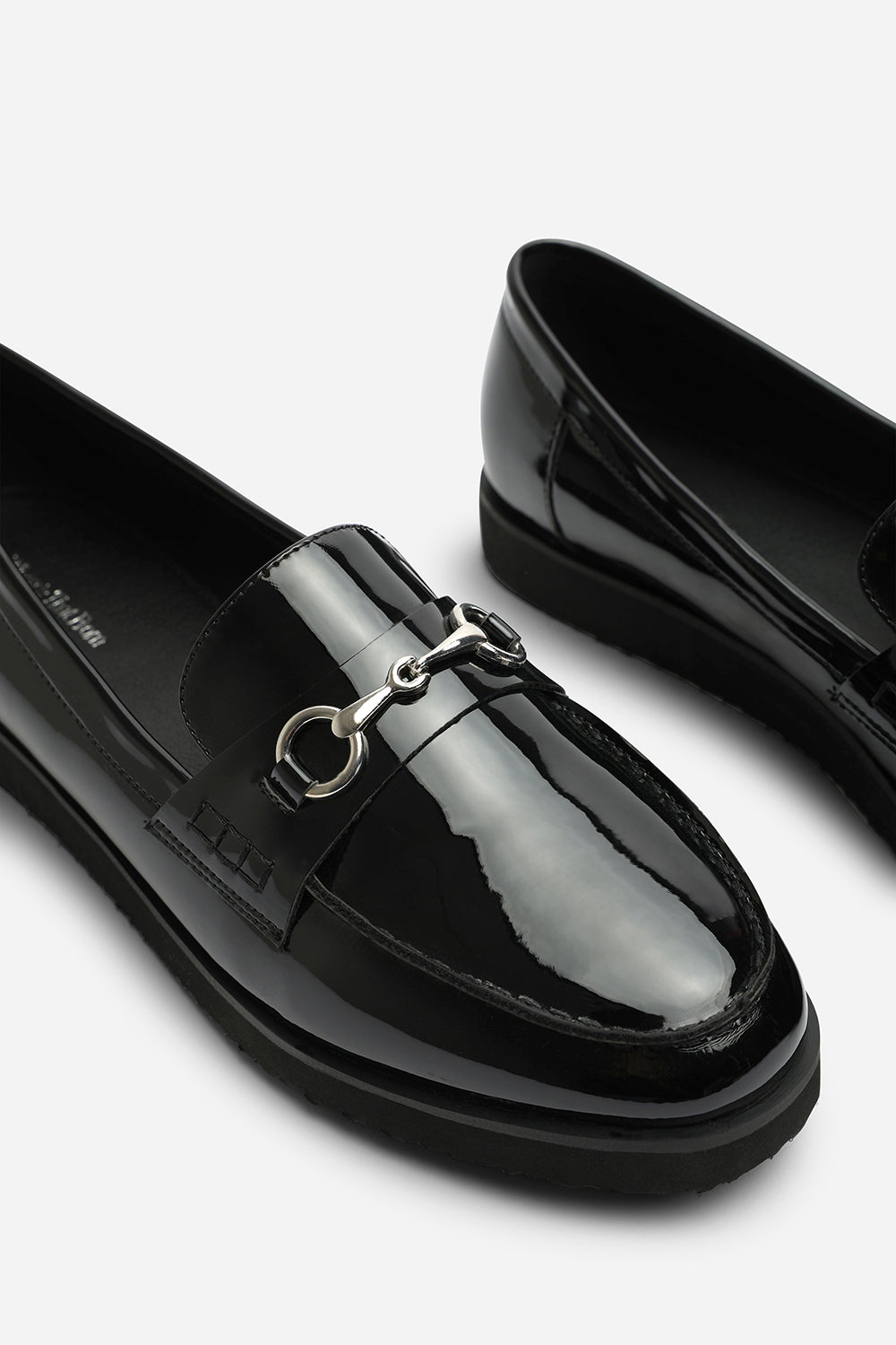 Brittany Wide Fit Snaffle Detail Hardware Trim Loafers In Black Patent