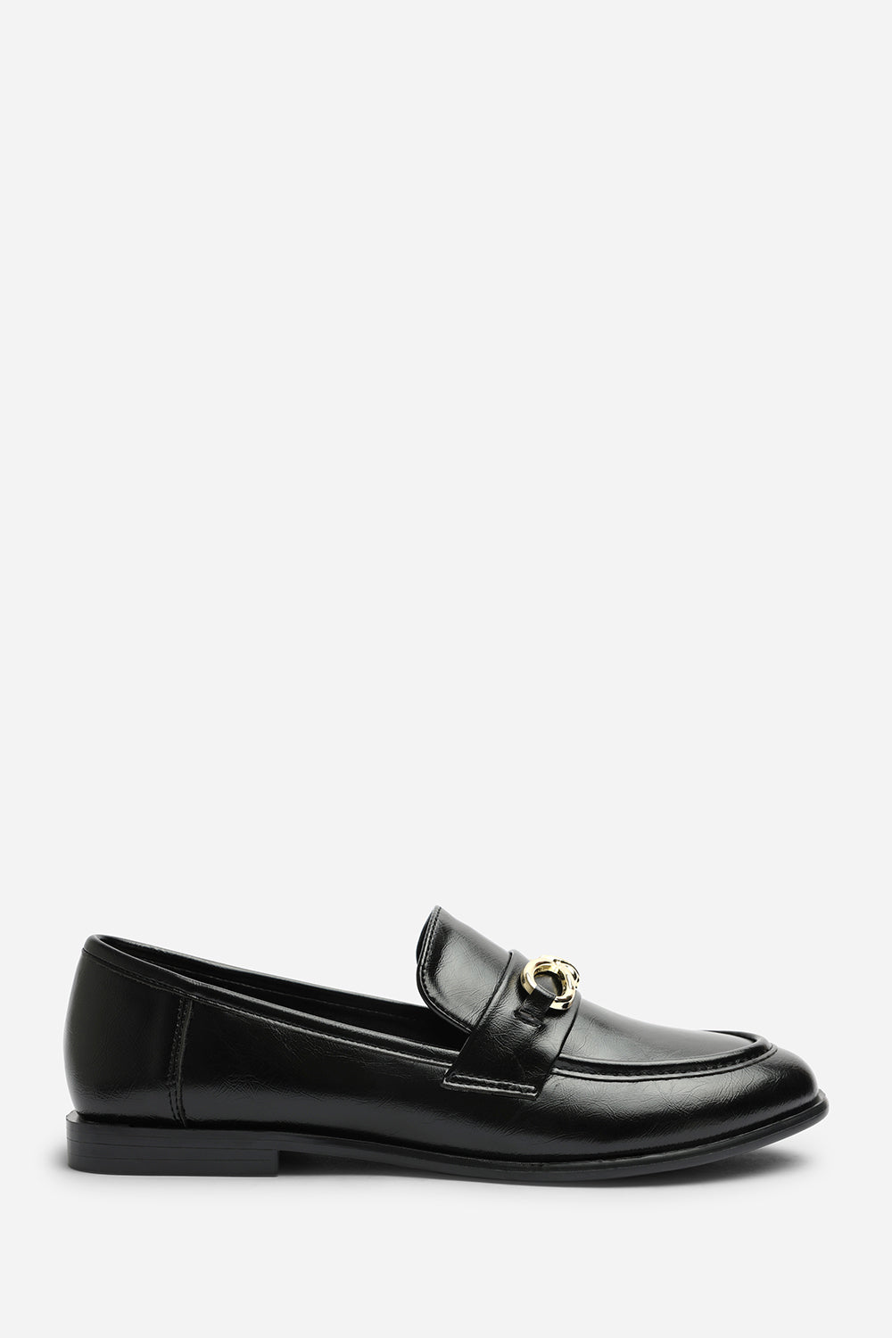 Freyja Wide Fit Black Knot Trim Hardware Detail Flat Loafers