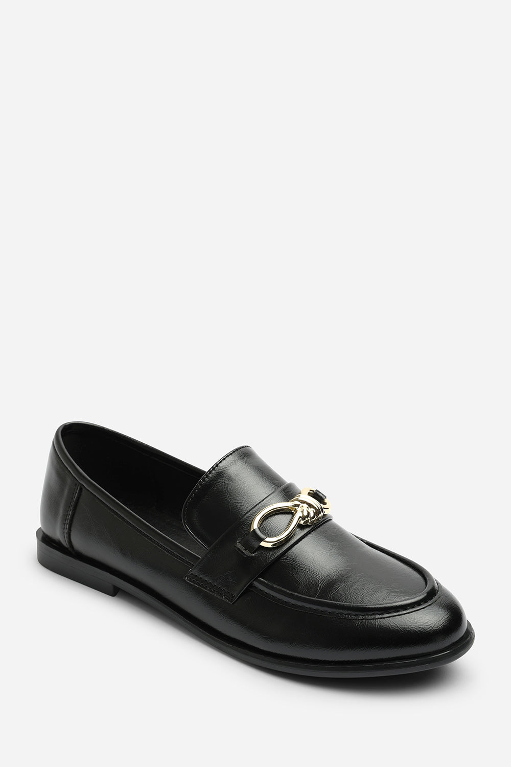 Freyja Wide Fit Black Knot Trim Hardware Detail Flat Loafers