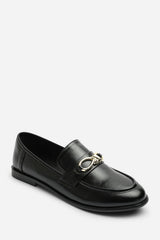 Freyja Wide Fit Black Knot Trim Hardware Detail Flat Loafers