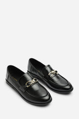Freyja Black Knot Trim Hardware Detail Flat Loafers