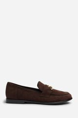 Freyja Knot Trim Hardware Detail Flat Loafers in Brown Suede