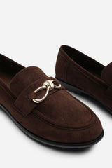 Freyja Knot Trim Hardware Detail Flat Loafers in Brown Suede