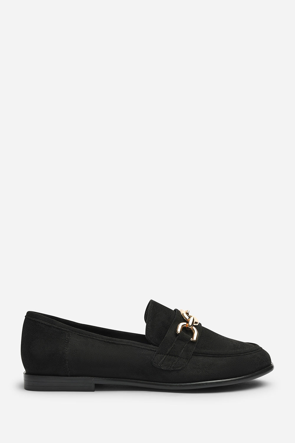 Lettie Chain Trim Detail Flat Loafers in Black Suede