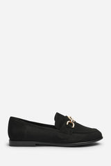 Lettie Chain Trim Detail Flat Loafers in Black Suede