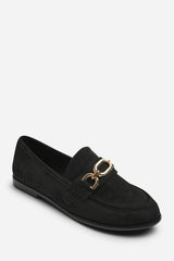Lettie Chain Trim Detail Flat Loafers in Black Suede