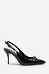 Pavelle Black Patent Bow Detail Court Shoes