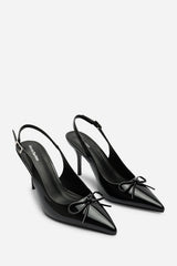 Pavelle Black Patent Bow Detail Court Shoes