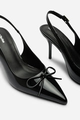 Pavelle Black Patent Bow Detail Court Shoes