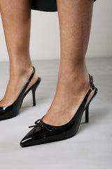 Pavelle Black Patent Bow Detail Court Shoes