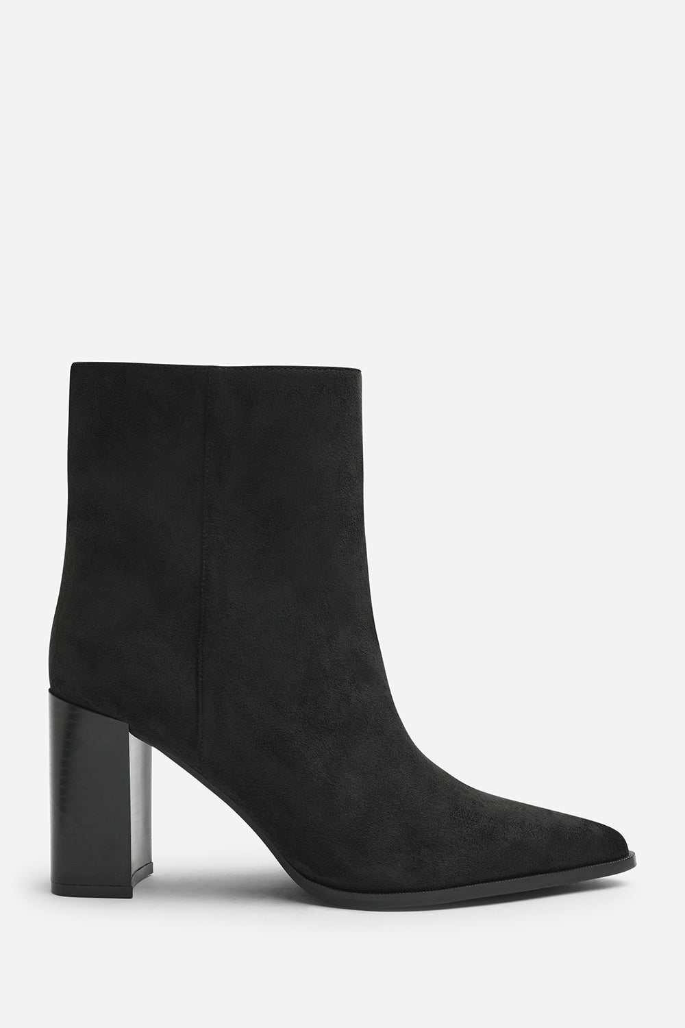 Daryna Black Suede Stacked Heel Pointed Ankle Boot