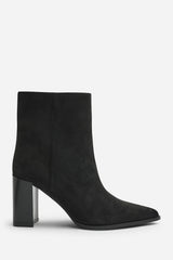 Daryna Black Suede Stacked Heel Pointed Ankle Boot