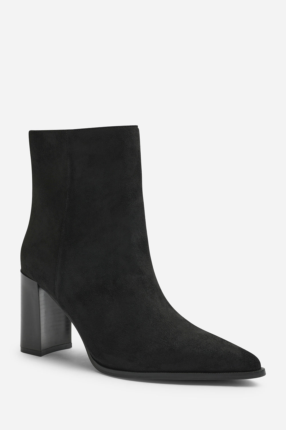 Daryna Black Suede Stacked Heel Pointed Ankle Boot