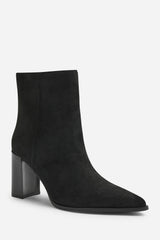 Daryna Black Suede Stacked Heel Pointed Ankle Boot