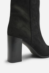 Daryna Black Suede Stacked Heel Pointed Ankle Boot