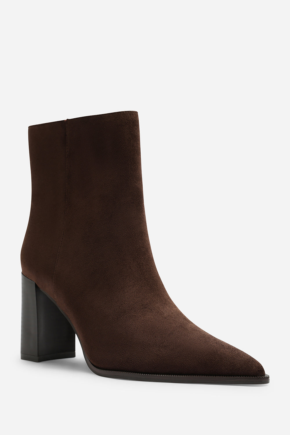 Daryna Dark Brown Suede Stacked Heel Pointed Ankle Boot