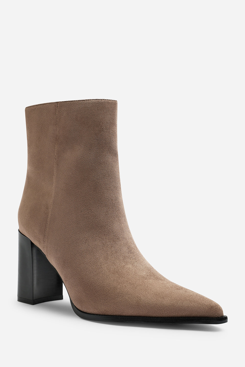Daryna Taupe Suede Stacked Heel Pointed Ankle Boot