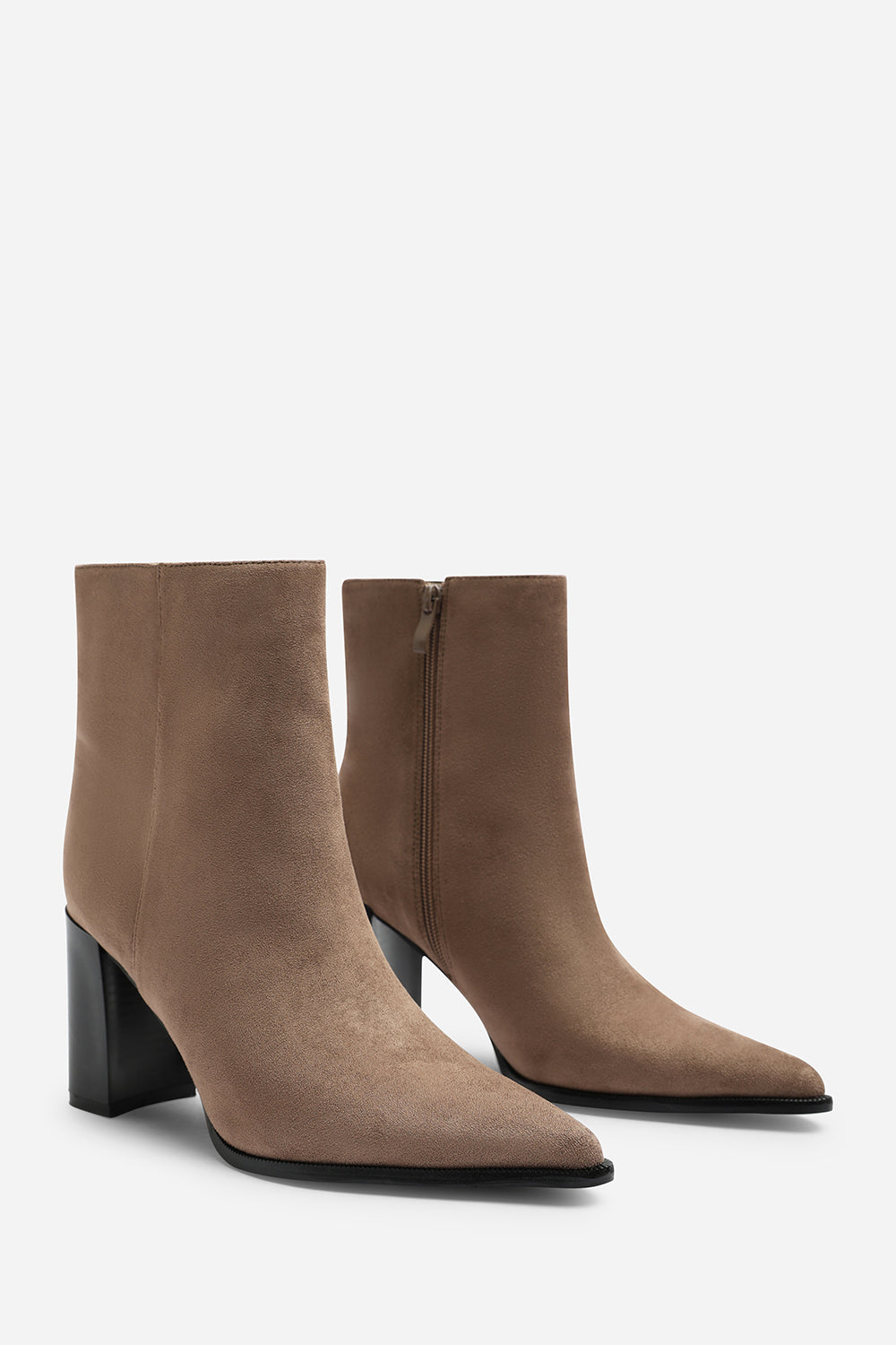 Daryna Taupe Suede Stacked Heel Pointed Ankle Boot