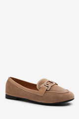 LIZZO SLIP ON TRIM LOAFERS WITH ACCESSORY DETAILING IN KHAKI