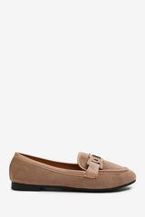 LIZZO SLIP ON TRIM LOAFERS WITH ACCESSORY DETAILING IN KHAKI