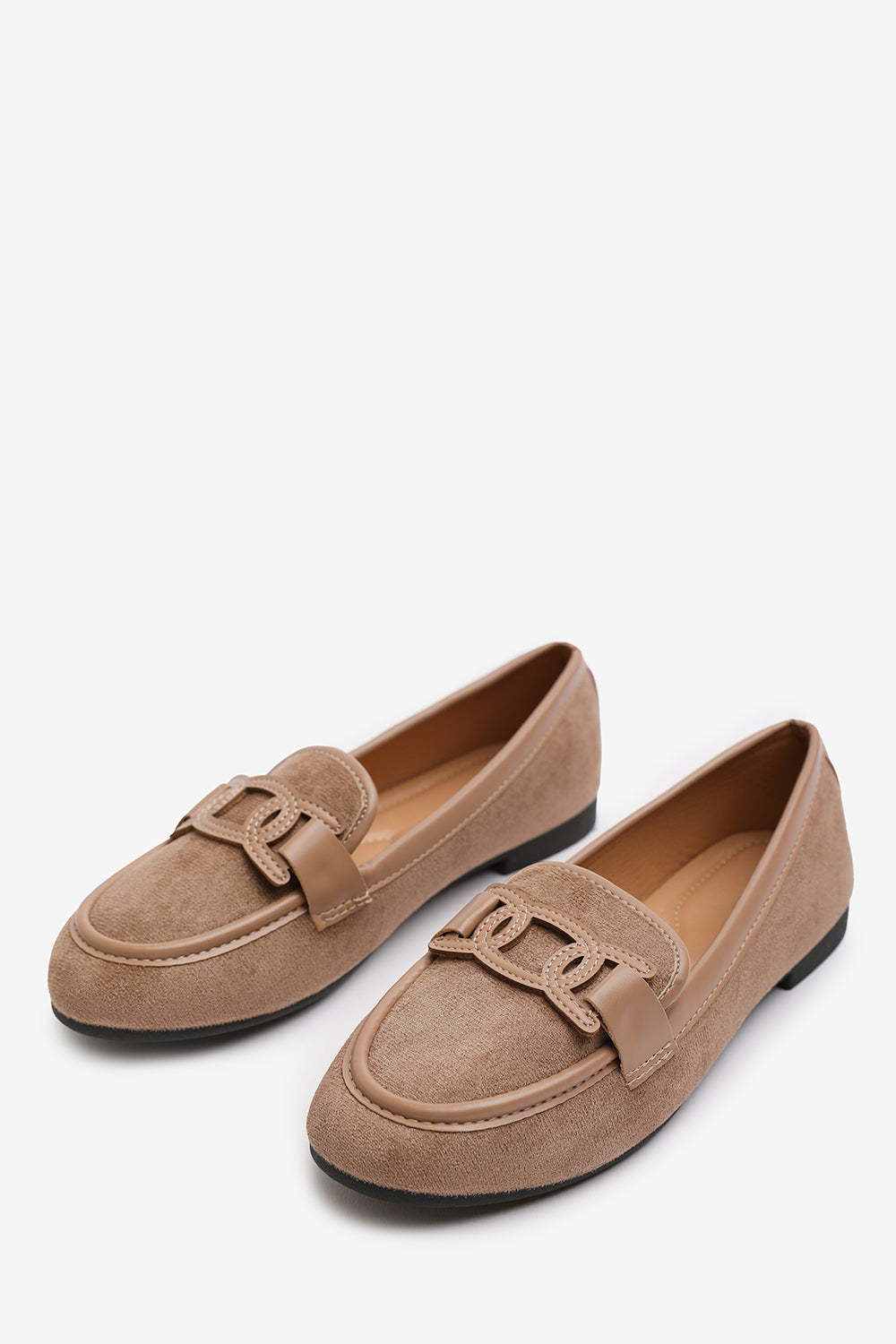 LIZZO SLIP ON TRIM LOAFERS WITH ACCESSORY DETAILING IN KHAKI