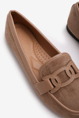 LIZZO SLIP ON TRIM LOAFERS WITH ACCESSORY DETAILING IN KHAKI