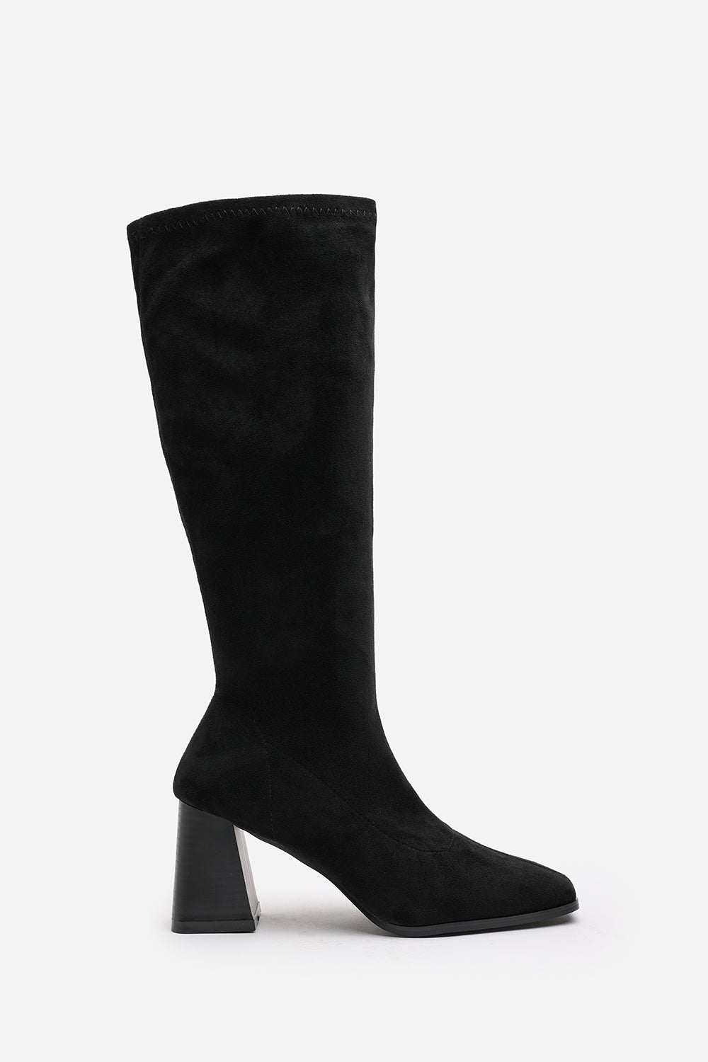 Whitney Stretch Calf Black Suede Block Heel Boots