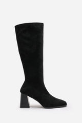 Whitney Stretch Calf Black Suede Block Heel Boots