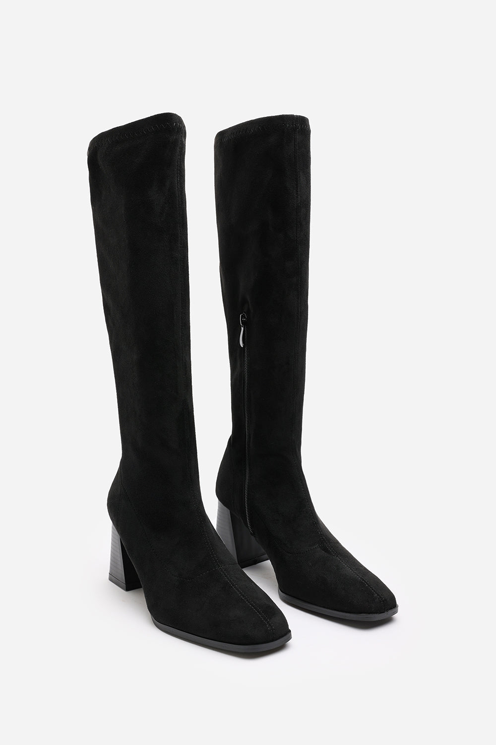 Whitney Stretch Calf Black Suede Block Heel Boots