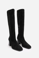 Whitney Stretch Calf Black Suede Block Heel Boots