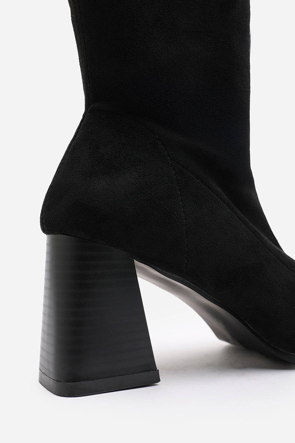 Whitney Stretch Calf Black Suede Block Heel Boots