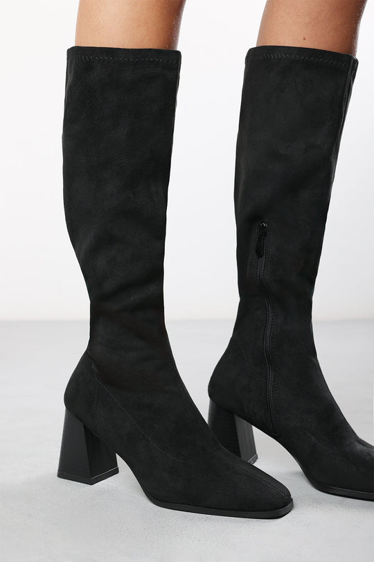 Whitney Stretch Calf Black Suede Block Heel Boots