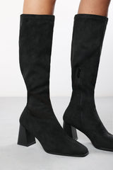 Whitney Stretch Calf Black Suede Block Heel Boots