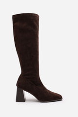 Whitney Stretch Calf Brown Suede Block Heel Boots