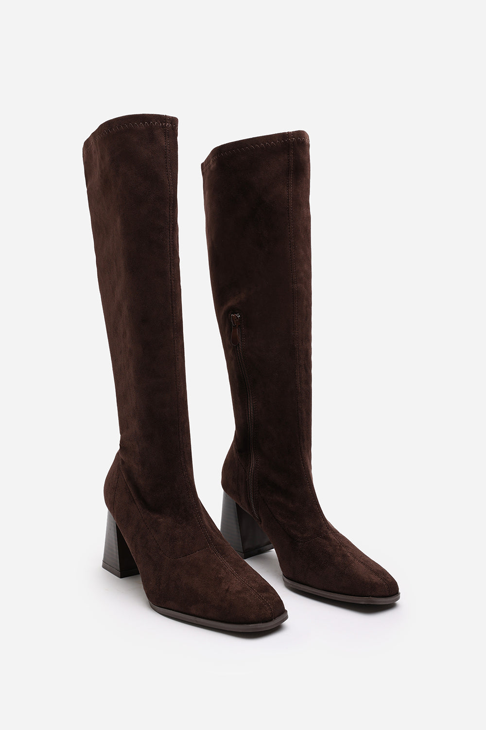 Whitney Stretch Calf Brown Suede Block Heel Boots