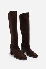 Whitney Stretch Calf Brown Suede Block Heel Boots