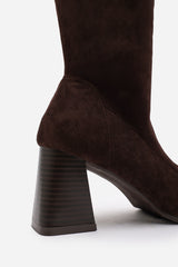 Whitney Stretch Calf Brown Suede Block Heel Boots