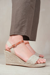 TECY LOW WEDGE ESPADRILLE SANDALS WITH OPEN TOE IN NATURAL RAFFIA