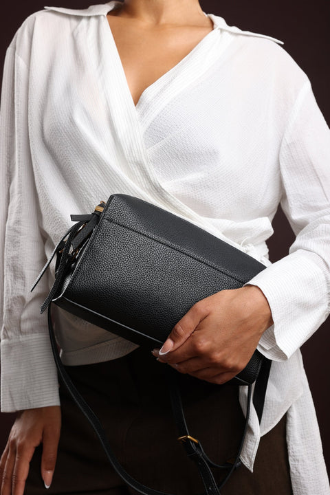 Dune Black Faux Leather Structured Mini Shoulder Bag