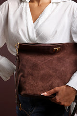 Fern Brown Suede Shoulder Bag with Turn Lock