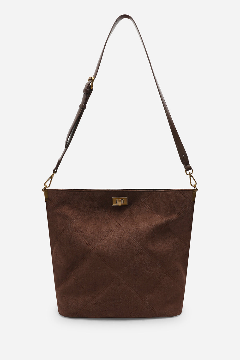 Fern Brown Suede Shoulder Bag with Turn Lock