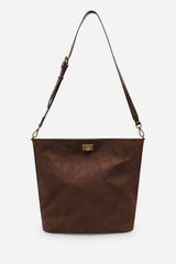 Fern Brown Suede Shoulder Bag with Turn Lock