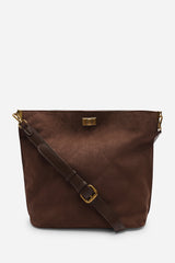 Fern Brown Suede Shoulder Bag with Turn Lock