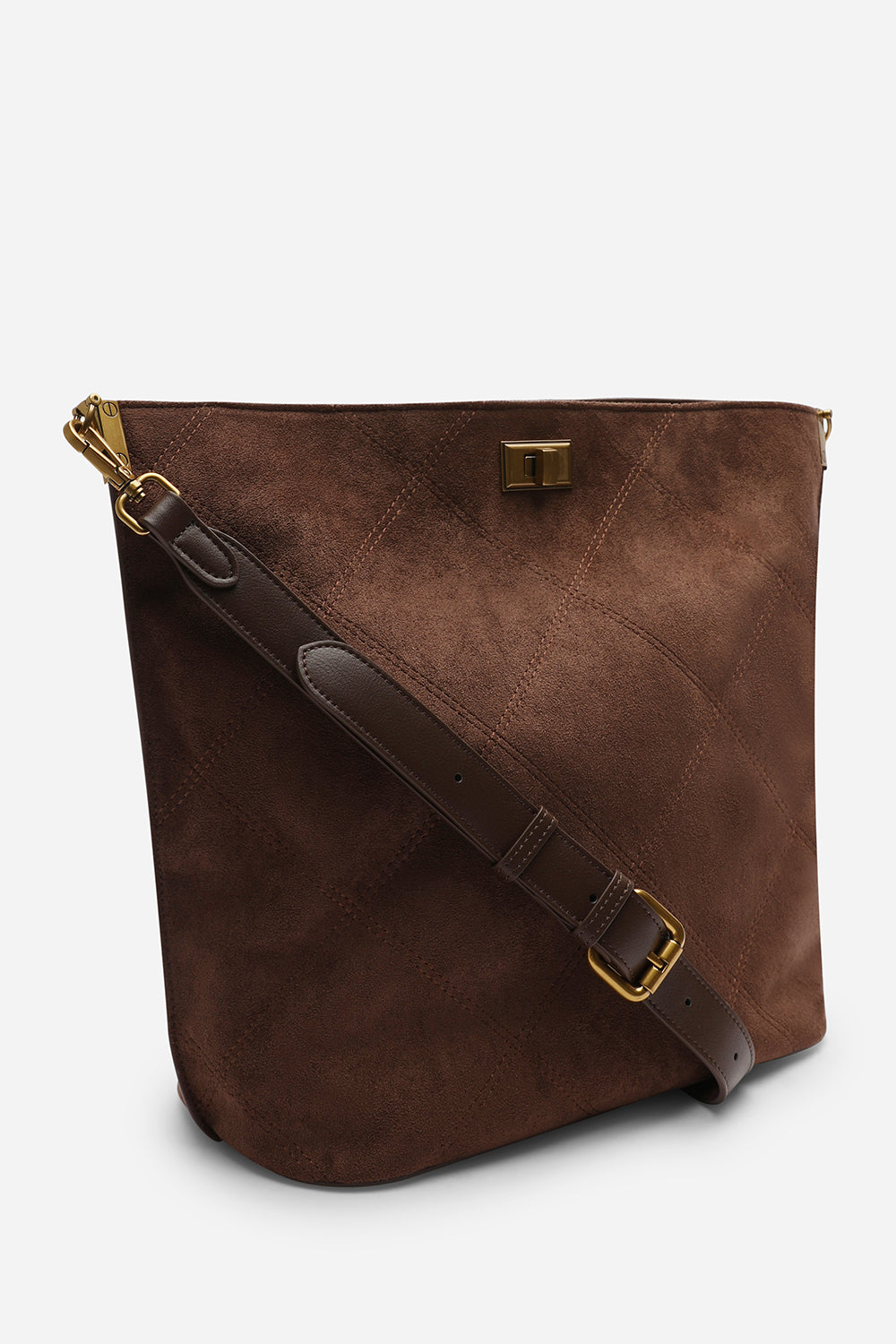 Fern Brown Suede Shoulder Bag with Turn Lock