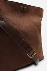 Fern Brown Suede Shoulder Bag with Turn Lock