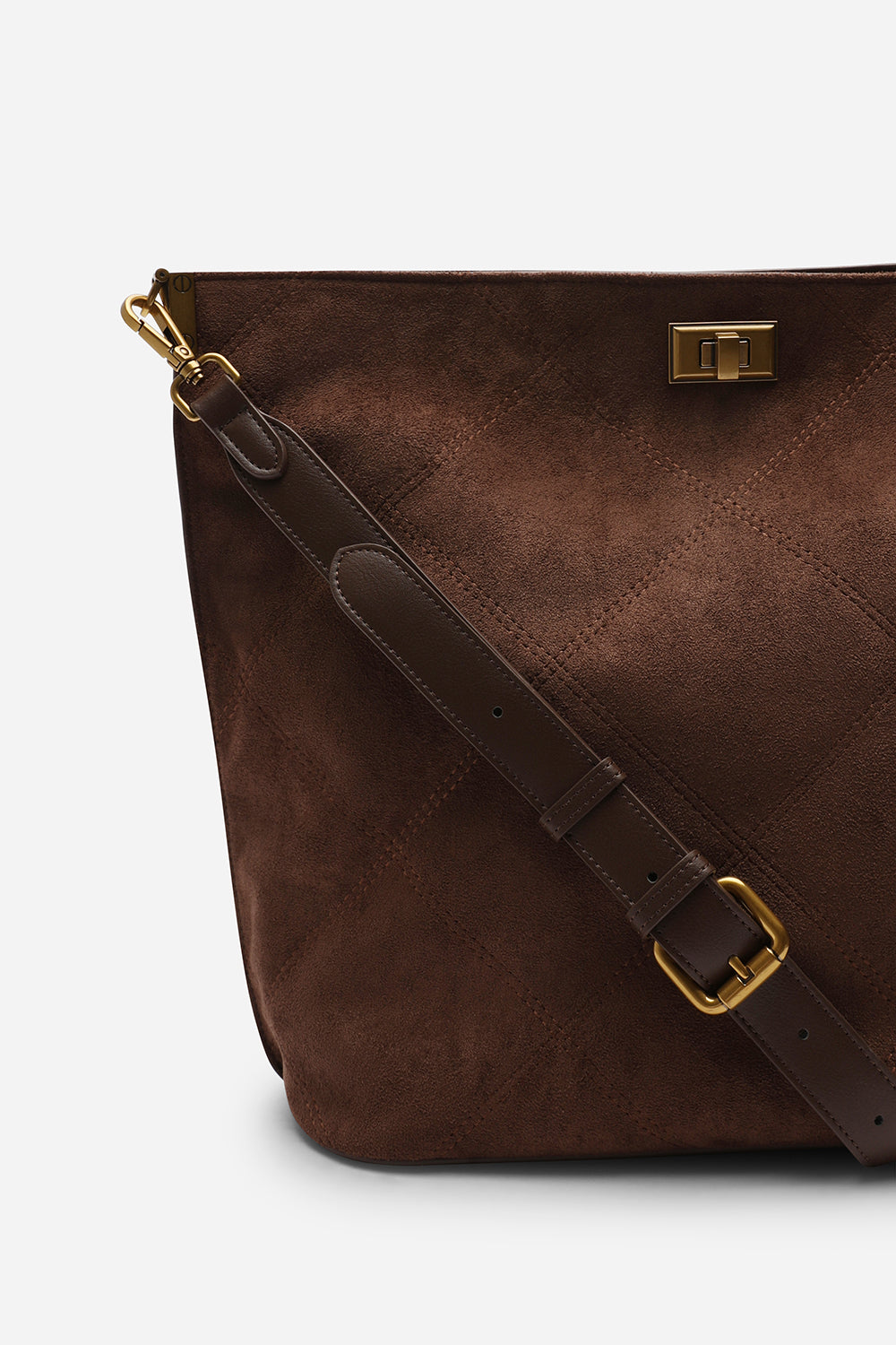 Fern Brown Suede Shoulder Bag with Turn Lock