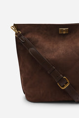 Fern Brown Suede Shoulder Bag with Turn Lock