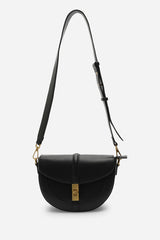 Breeze Black Faux Leather Shoulder Bag With Gold Lock Detail